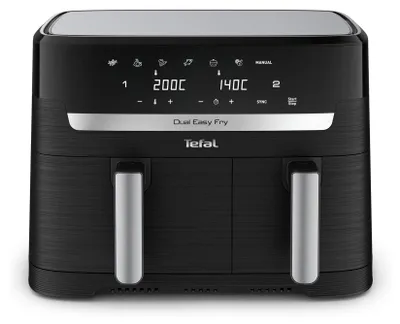 Produktbild von Tefal Dual Easy Fry & Grill EY9018, Heißluftfritteuse, 8,3 l, Doppel, Schwarz, Berührung, Eigenständig