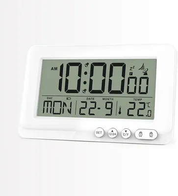Image de Réveil radio-piloté numérique avec synchronisation automatique de l'heure, affichage de la date et de la température, fonction snooze de 5 minutes, éclairage et écran LCD