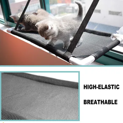 Immagine prodotto di Amaca per gatti da appendere alla finestra, con 4 ventose di grandi dimensioni, capacità fino a 10 kg, colore nero, per gatti