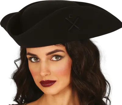 Produktbild von Piratenhut Dreispitz Kostüm Accessoire Karneval Kopfbedeckung Klassisch Schwarz, Farbe: Schwarz