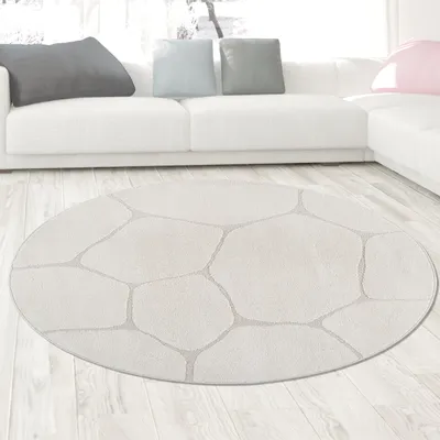 Image de Tapis de salon Effet de hauteur dans un motif abstrait en crème Taille - 120 cm Rond