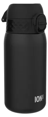 Produktbild von ION8 Kinder Trinkflasche, Edelstahl Leicht 400ml, Nicht Isoliert, Auslaufsicher, Einhandöffnung, Sichere Verriegelung, Spülmaschinenfest, Klappdeckel, Tragegriff, Leicht zu Reinigen, Schwarz