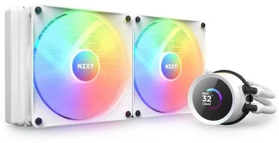 Productafbeelding van NZXT Kraken 280 RGB White, alles-in-één waterkoeler, 280 mm, LCD-scherm 1.54 inch, F140 RGB Core PWM ventilatoren, wit