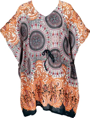 Produktbild von Poncho, Mandala Tunika, Boho Kaftan, Kurzarm Strandtunika für Starke Frauen - Orange, Damen, Blau, Viskose, Blusen & Tunikas