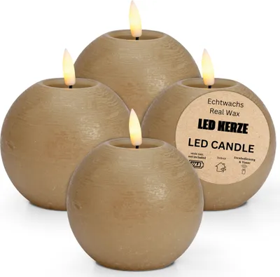 Image de Bougie LED boules set de 4 cire, flamme vacillante, Ø 10x9, beige
