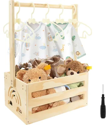 Produktbild von Holz Baby Aufbewahrungskorb mit Griff - Praktische Box für Babyparty und Kinderzimmer