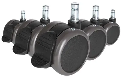 5x Bürostuhlrollen 10 mm x 65 mm mit Bremse für Hartböden