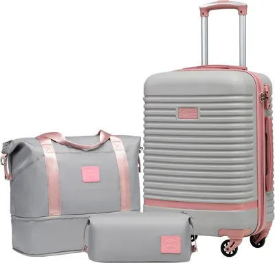 Image de COOLIFE Valise Trolley Set ABS coque dure 4 roulettes serrure TSA Gris/Rose 3pcs