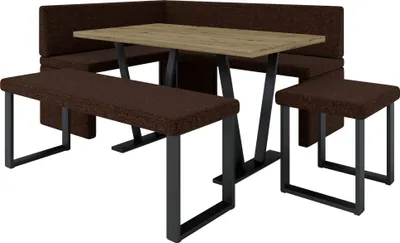 Image de Banc d'angle AKIKO METAL avec table et bancs 168x128 gauche - Ensemble de bancs d'angle pour votre salle à manger, cuisine moderne, coin salon, coin repas. Parfait pour la cuisine, le bureau et la réception