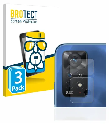 A product packaging for screen protectors is shown next to a smartphone camera module with screen protectors applied.