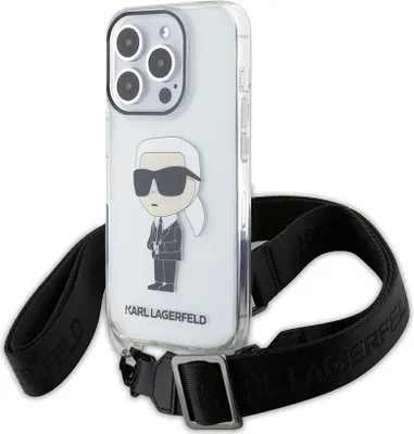 Obrázek produktu pro Pouzdro na zadní stranu telefonu iPhone 15 Pro od Karla Lagerfelda – IML IKONIK CROSSBODY – průhledné