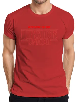 Produktbild von WELCOME TO THE UPSIDE DOWN Stranger Horror 80s Retro Demogorgon Herren T-Shirt, Rot, XL