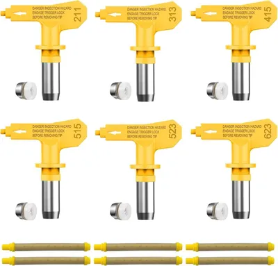 Produktbild von 6 Stück umkehrbare Airless-Farbsprühdüsenspitzen und 6 Stück Airless-Spritzpistolenfilter, Ersatz für Airless-Sprühdüsen-Teile (211, 313, 415, 515, 523, 623)