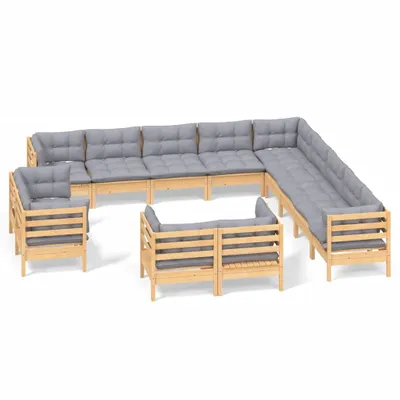Image de ensemble salon de jardin 13 pièces avec coussins gris pin massif