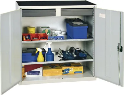 Image de Armoire à outils/de service H1000xL1000xP500mm 2 tiroirs, 2 bacs gris clair STUMPF
