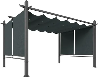 Produktbild von Pergola 3 x 4 m Terrassenüberdachung mit Schiebedach, automatisch einziehbaren Rollos, UV50+ Aluminiumrahmen
