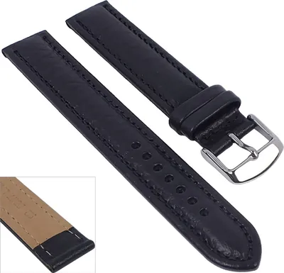 Produktbild von Minott Uhrenarmband XL Schrumpfleder schwarz mit Naht 29687, Stegbreite:20mm, Schließe:Silbern