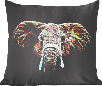 Produktbild von MuchoWow® Zierkissen Sofakissen Wohnzimmer Dekokissen 50x50 cm Elefant - Tiere - Farben - Komfort - Sofakissen