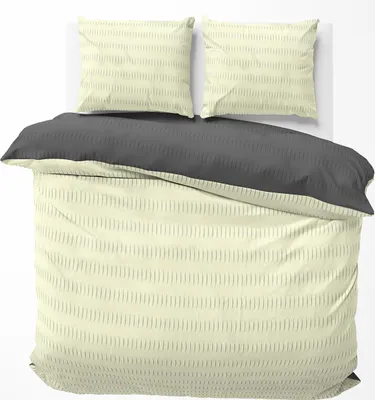 Produktbild von Seersucker Bettwäsche 200x200 cm Beige Anthrazit Wende Doubleface Mikrofaser Bettbezug 3 teilig