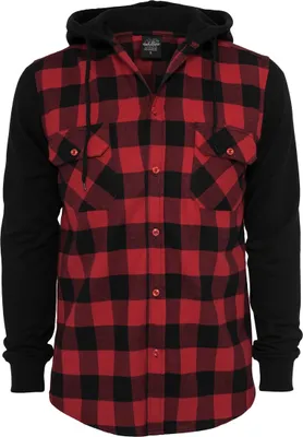 Produktbild von Urban Classics Hooded Checked Flanell Sweat Sleeve Shirt, Größe: Xl; Farbe: Black/Red
