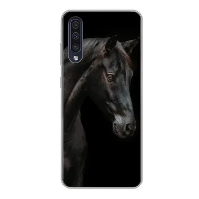 Produktbild von MuchoWow® Handyhülle Schutzhülle Hülle für Samsung Galaxy A50 Pferd - Tiere - Schwarz - Porträt Silikon Softcase Handy Hülle - Mobiltelefonhülle