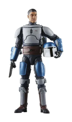 A Star Wars action figure of a Mandalorian Fleet Commander.