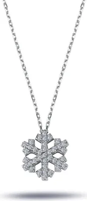 Produktbild von Schneeflocke Anhänger Halskette mit Diamanten Brillant-Schliff in 14 Karat Weißgold