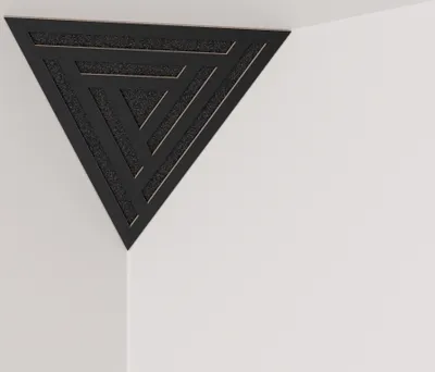 Obrázok produktu pre 2-dielna stropná rohová basová pasca "Triangle-SCIFI" z akustickej peny s perforovanou laminovanou HDF doskou | 42x42x42cm | trojhranná pyramídová basová pasca| farba: čierna