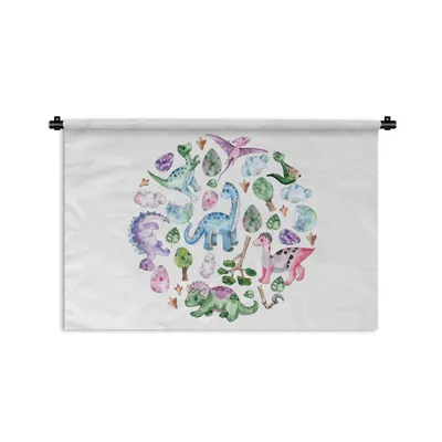 Produktbild von MuchoWow® Wandteppich Wandbehang Kinderzimmer - Kreis - Dinosaurier - Jungen - Mädchen - Kinder 120x80 cm Tapisserie Dekoration Wandtuch - Wanddekorationen - Wandtücher