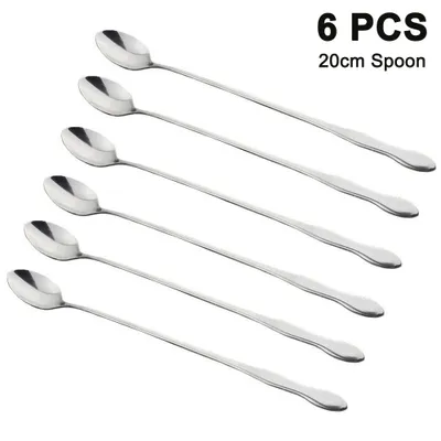 Produktbild von 6-teiliges Besteck aus Edelstahl, Longdrinklöffel 20 cm, Cocktaillöffel, polierter Edelstahl, spülmaschinenfest