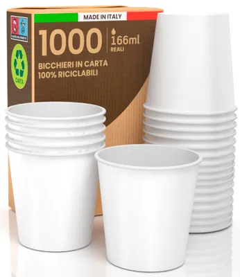 Papierbecher 1000 Stück, 180 ml, biologisch abbaubar, kompostierbar