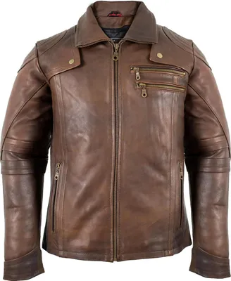 Produktbild von Motorrad Jacke Bikerjacke Lederjacke Chopper Jacke Rockerjacke braun (S)
