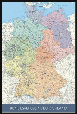 Immagine prodotto di Mappe - Poster - Mappa politica della Germania + cornice a incastro, Shinsuke® Maxi in plastica nera, lastra in acrilico