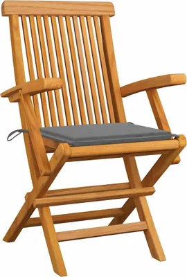 Produktbild von vidaXL Klappstühle mit grauen Kissen, 4 Stück, Massivholz Teakholz
