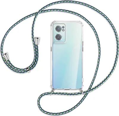 Produktbild von Handykette Backcover-Schutzhülle mit Band (Metall silberfarben) für OnePlus Nord 2 CE - grün/blau/weiß