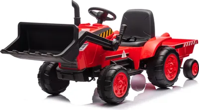 Obrázek produktu pro Dětský elektrický traktor AIORBER s technologií dálkového ovládání, dvojitý pohon, s přívěsem a lopatou, LED světlomety, pro děti ve věku 3-8 let, 146 x 58 x 58,5 cm, červený