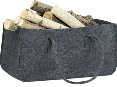 Produktbild von 8 x Kaminholztasche aus Filz, tragbarer Feuerholzkorb, faltbarer Zeitungshalter HxBxT: 25 x 25 x 50 cm, anthrazit