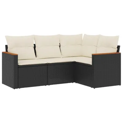 Obrázok produktu pre vidaXL 4-dielna záhradná sedacia súprava s vankúšmi Black Poly Rattan