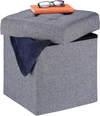 Imagen del producto de Puf con espacio de almacenamiento - Plegable - Suave - De tela - Puf de almacenamiento - 41 x 38 x 38 cm - Gris