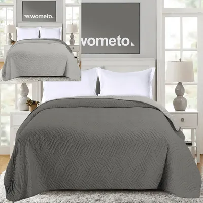 Obrázek produktu pro XXL přehoz na postel 170x210 cm potah z mikrovlákna - šedý světle šedý oboustranný design jemné prošívání přehoz na postel přehoz na pohovku obývací přikrývka