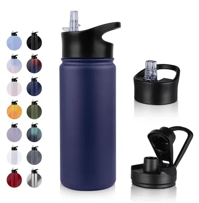 Produktbild von Edelstahl Trinkflasche 500ml mit Strohhalm, Auslaufsicher, Thermosflasche