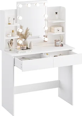 Produktbild von WOLTU Schminktisch mit LED-Beleuchtung, mit Spiegel, 90x135x40 cm, Weiß