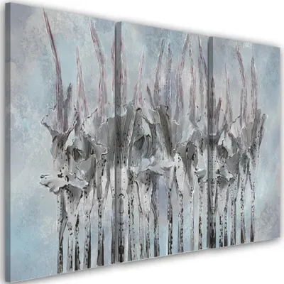 Produktbild von Triptychon auf leinwand pflanzen blumen wildnis 120x80 cm Feeby silber wandbild bereit zum aufhängen