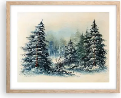 Produktbild von Gerahmtes Poster - Rahmen in heller Eiche - Schnee Fichten Wald - 50x40 cm - Wand Bild - Wanddeko - Wandbilder - Kunstposter - Wandposter - Bilderrahmen - Bilder - Kunstdruck - P2NAA50x40-4641
