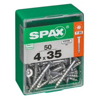 Produktbild von 50er-Pack SPAX-Stahlschrauben mit flachem Senkkopf, Durchmesser 4 mm x Länge 35 mm