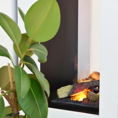 Produktbild von GLOW FIRE Elektrokamin 'Böll'| Wasserdampf Kamin mit OMC 600 mit Deluxe Echtholz in weiß als Raumteiler | HxBxT: 145x54x44 cm