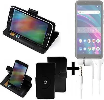 Produktbild von K-S-Trade Handy Hülle Schutz Hülle + Kopfhörer kompatibel mit BLU C5 Max Handyhülle Flipcase Smartphone Cover Handy Schutz Tasche Walletcase