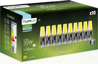 Produktbild von LUMILED LED žiarovky G4 sada 10 žiaroviek 3W = 30W 6500K studená biela 330lm 360° 12V AC/DC mini malá žiarovka úspora energie žiadne blikanie COB