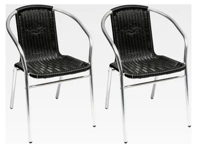Produktbild von 2 Stück Aluminium/Polyrattan Bistrostuhl stapelbar Campingstuhl Gartenstuhl Küchenstuhl Balkonmöbel Gartensitzmöbel Silber/Schwarz
