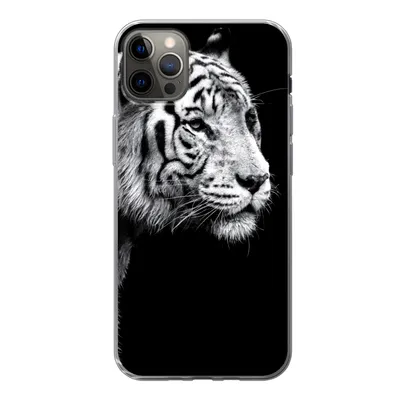 Produktbild von MuchoWow® Handyhülle Schutzhülle Hülle für iPhone 13 Pro Max Studioaufnahme eines weißen Tigers auf schwarzem Hintergrund Silikon Softcase Handy Hülle - Mobiltelefon